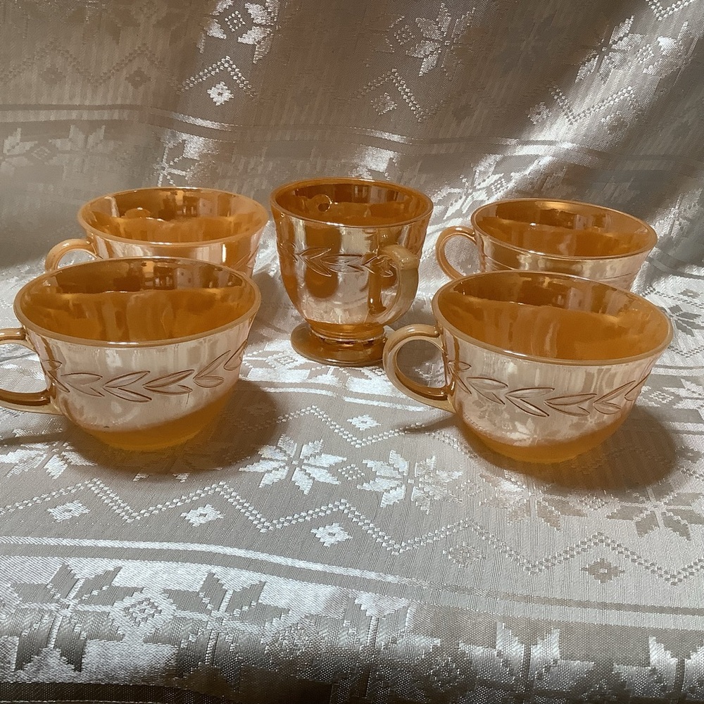 Fire King Cups And Sugar Bowl Peach Vintage 1950 Collectible